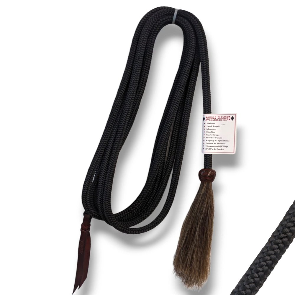 Double Diamond 1/2 Treeline Mecate Rein | Handcrafted in The USA | Cowboy Mecate Reins (24 ft, Black)