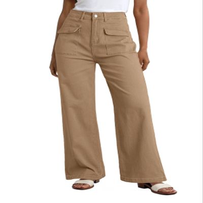 Dokotoo Women's Pants High Waisted Cargo Pants Women Baggy Jeans for Women Straight Wide Leg 2024 Fashion Clothes Casual Pants Trendy Pocket Teen Girls Trousers Stretch Denim Pants Brown, 16