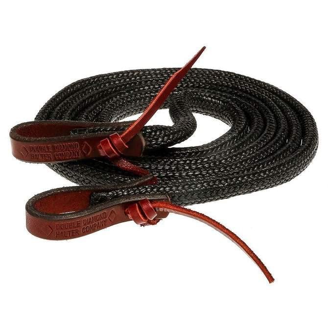 Double Diamond Flat Waxed Nylon Roping Rein - Natural or Black (1", Black)