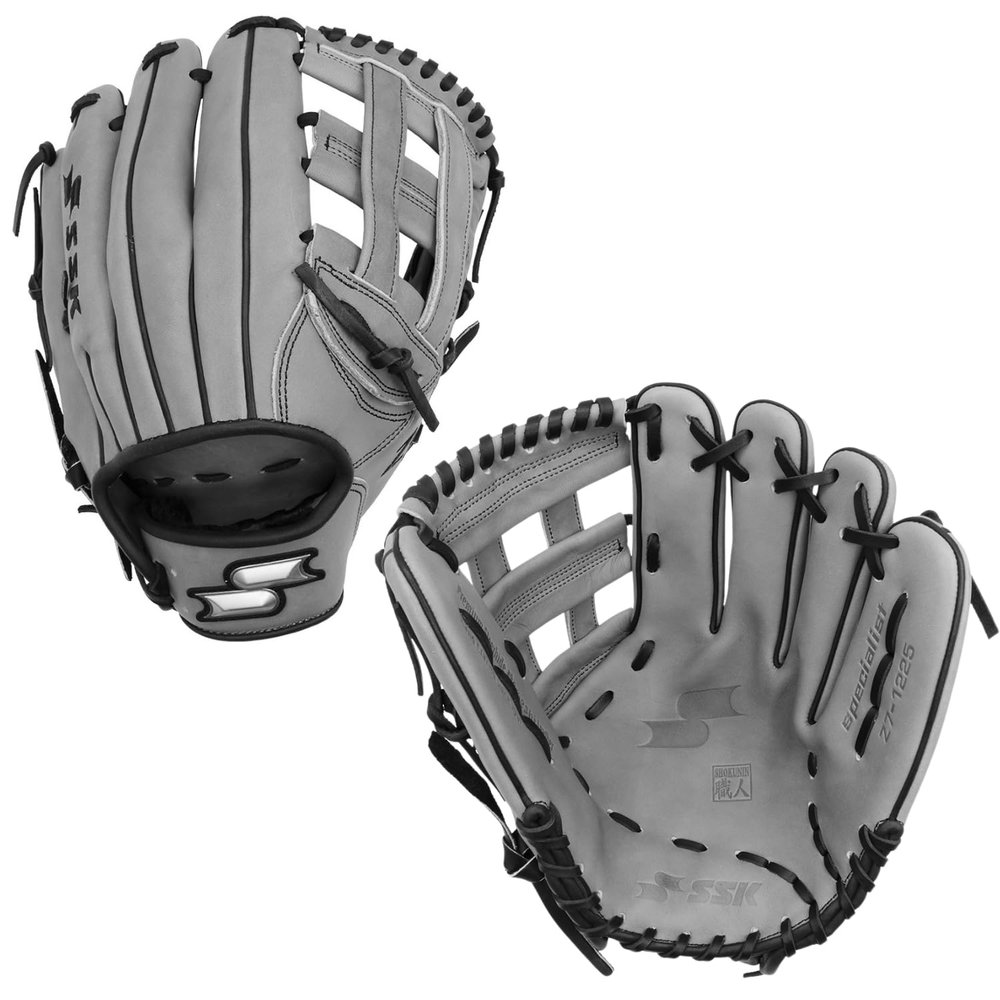 SSK Z7 Specialist Infield Baseball Glove  11.25 - 11.5 - 11.75 - 12  12.25  Right & Left Hand Throw (Grey/Black - H Web, 12.25" - Right Hand Throw)