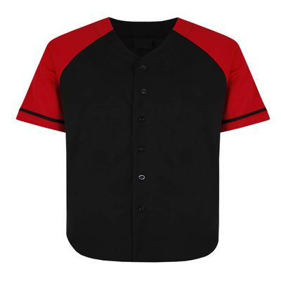 AIRNINE Men's Bandana Print Baseball Jersey Button Down Shirts (S to 5XL) (Black/Red_J50, 2X-Large)
