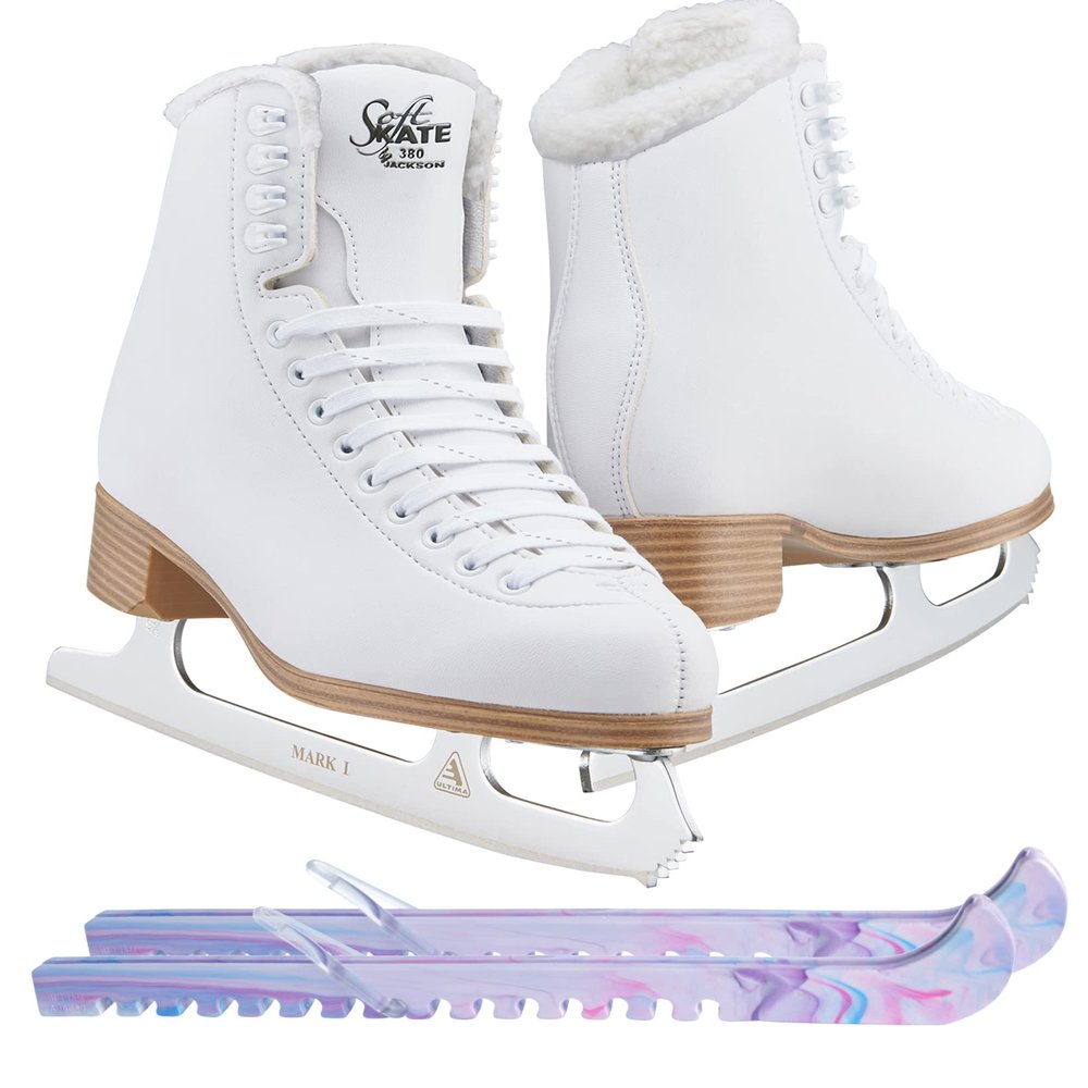 Jackson Classic JC380 Fleece Lining Figure Ice Skates - Womens 6 - Bundle with Skate Guards