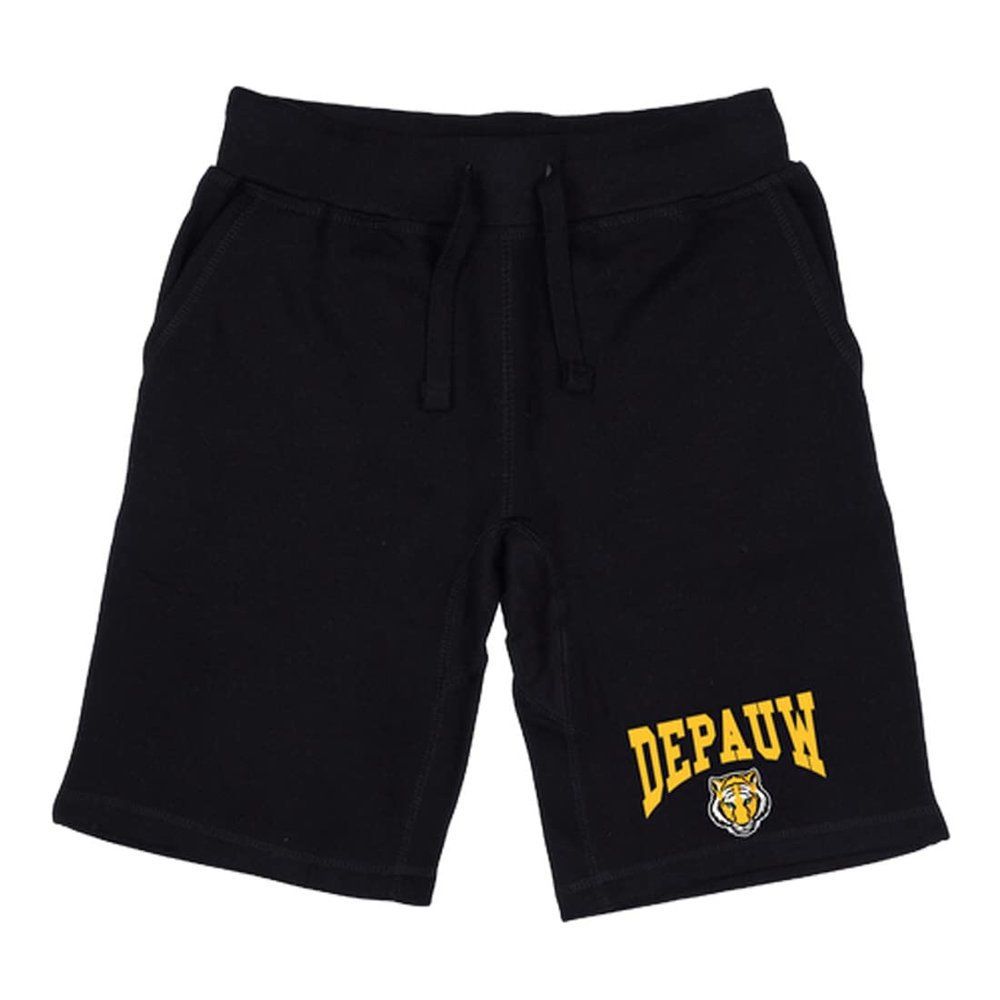 DePauw University Tigers Premium College Fleece Drawstring Shorts - Black, X-Large