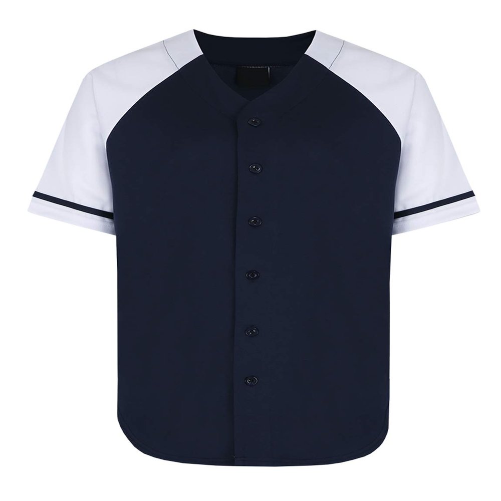 AIRNINE Men's Bandana Print Baseball Jersey Button Down Shirts (S to 5XL) (Navy/White_J50, 2X-Large)