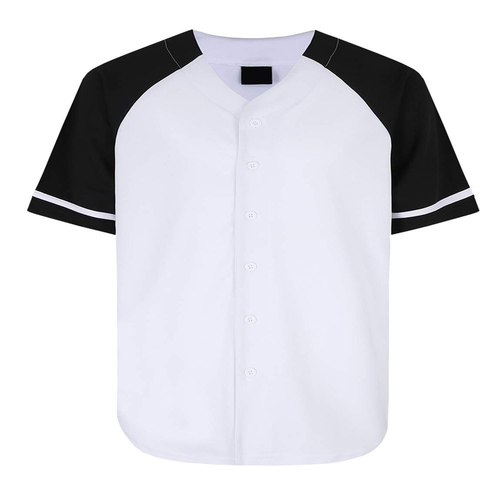 AIRNINE Men's Bandana Print Baseball Jersey Button Down Shirts (S to 5XL) (White/Black_J50, 3X-Large)