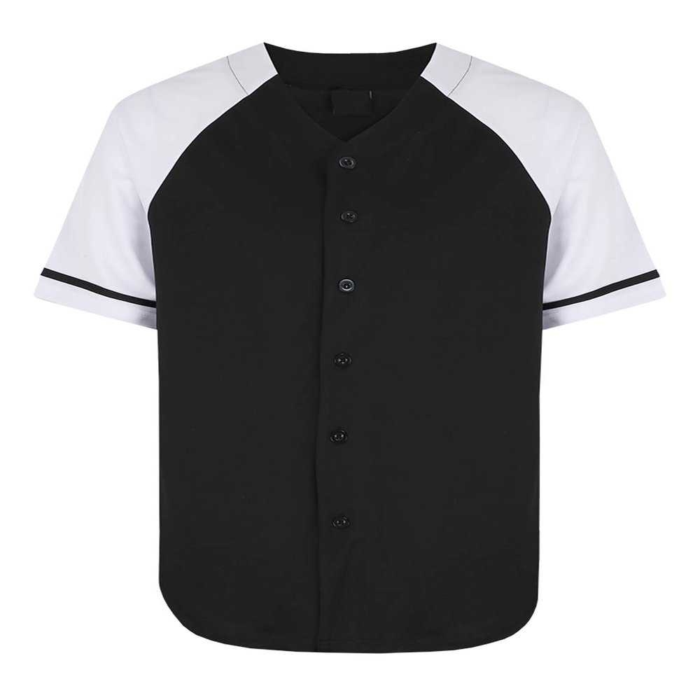 AIRNINE Men's Bandana Print Baseball Jersey Button Down Shirts (S to 5XL) (Black/White_J50, 3X-Large)