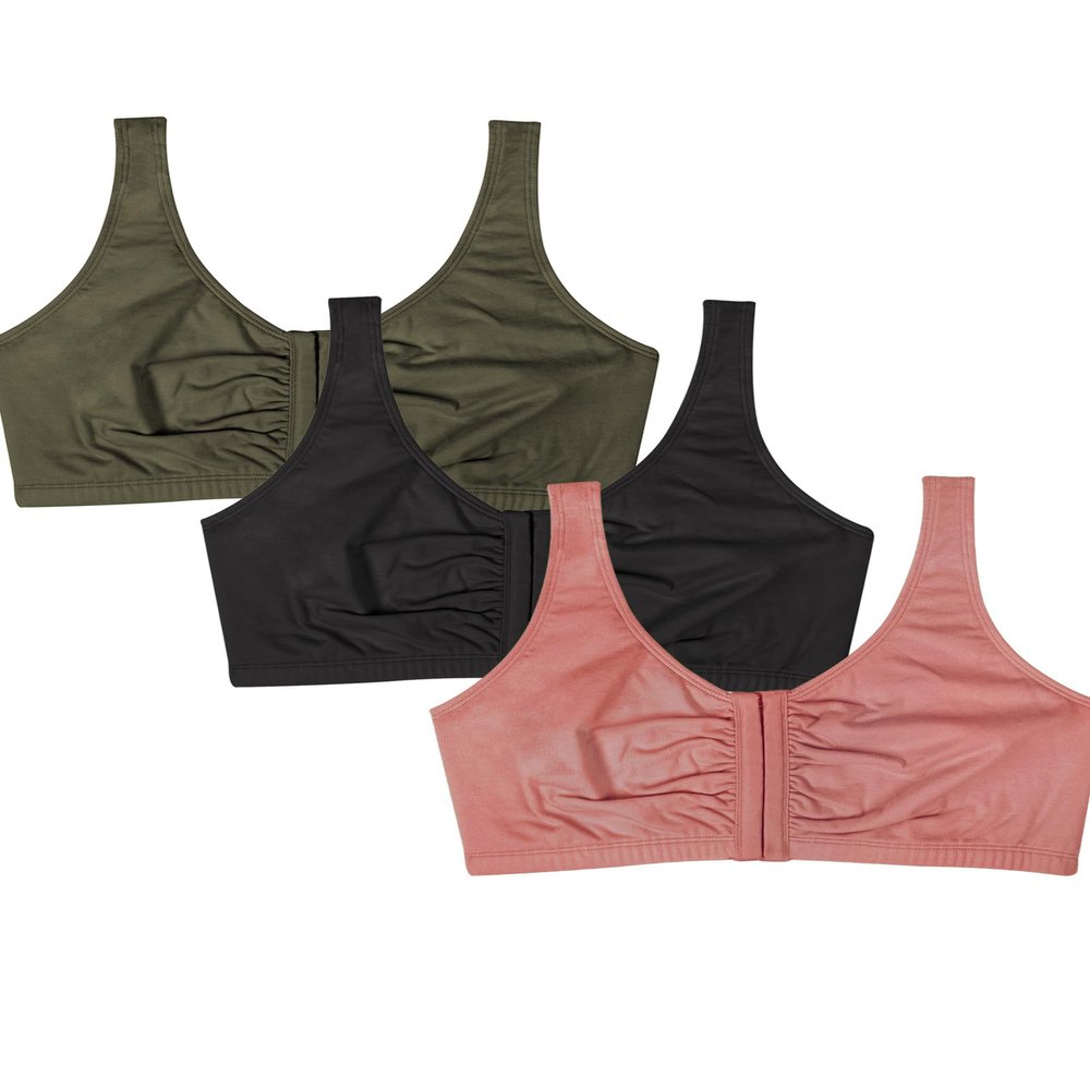 Fruit of The Loom Women's Front Closure Cotton Bra, Desert Dusk/Olive Night/Black, 34