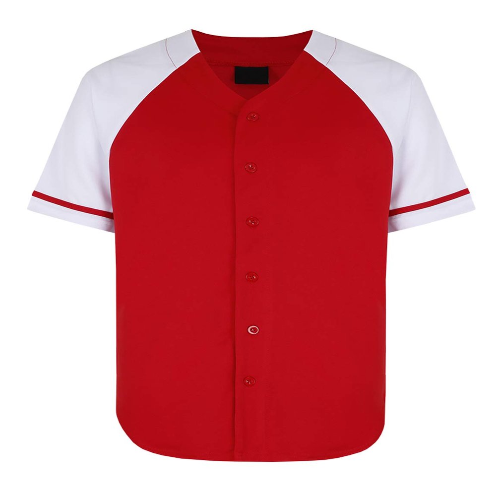 AIRNINE Men's Bandana Print Baseball Jersey Button Down Shirts (S to 5XL) (Red/White_J50, X-Large)