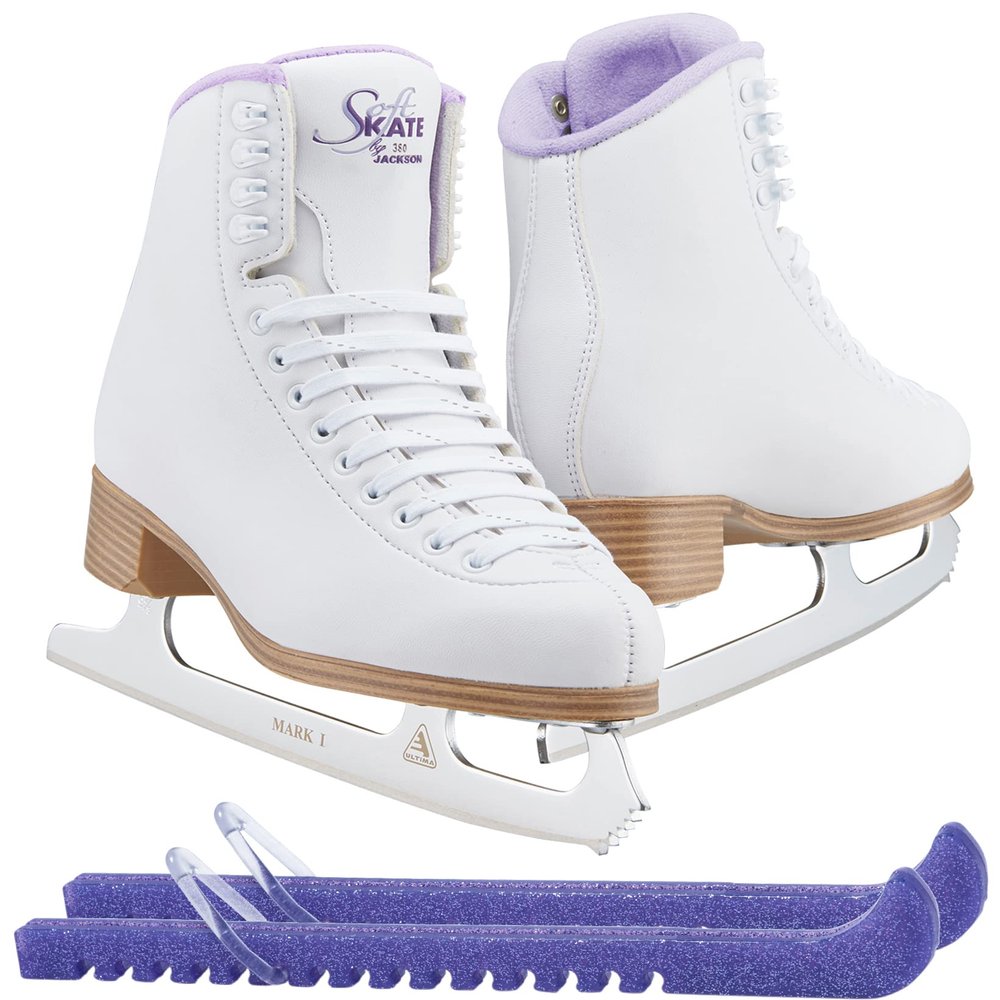 Jackson Classic JC381 Purple Lining Figure Ice Skates - Girls 1 - Bundle with Skate Guards