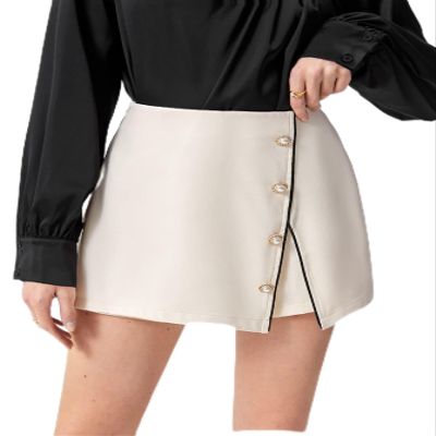 SISEY Women's Shorts High Waist Button Front Skort Shorts for Women (Color : Apricot, Size : Large)