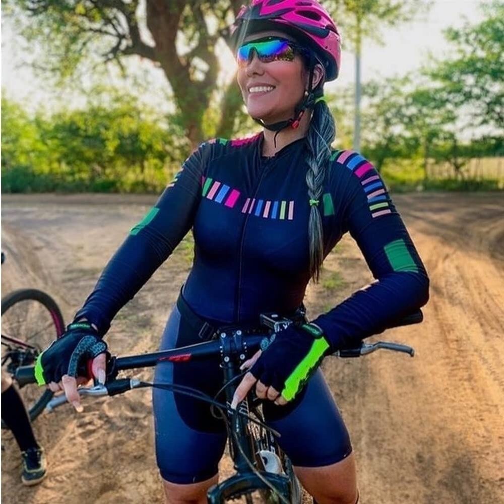 KOZUJI Triathlon Women's Cycling Suit Jumpsuit Suit Long Sleeve Summer Bike Sport Tight Skinsuit with Pockets Cycling Jersey (Color : 06, Size : 5X-Large)