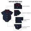 SOBOWO Baby Button Down Onsie Infant Baby Boys Formal Dress Shirt Bodysuit Short Sleeve Button Up One-Piece Romper Jumpsuit Wedding Party 4th of July Outfits 0-24M(18-24 Months, Navy) view 3
