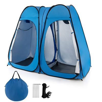 Goplus 2 Room Pop Up Shower Tent, 6.3FT Outdoor Portable Changing Room with Ground Stake, Wind Rope, Carry Bag, Window, Clothesline, Pocket, Privacy Instant Bathroom Tent for Camping Toilet