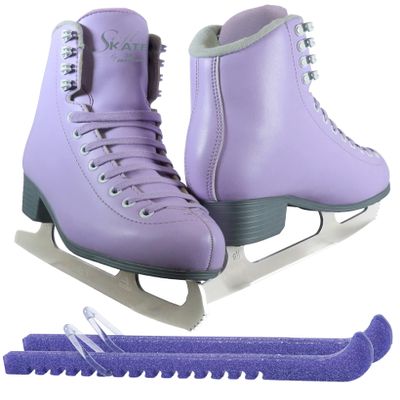 Jackson Classic JC380 Lilac Figure Ice Skates - Womens 10 - Bundle with Skate Guards