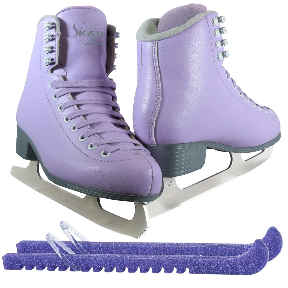 Jackson Classic JC380 Lilac Figure Ice Skates - Womens 10 - Bundle with Skate Guards