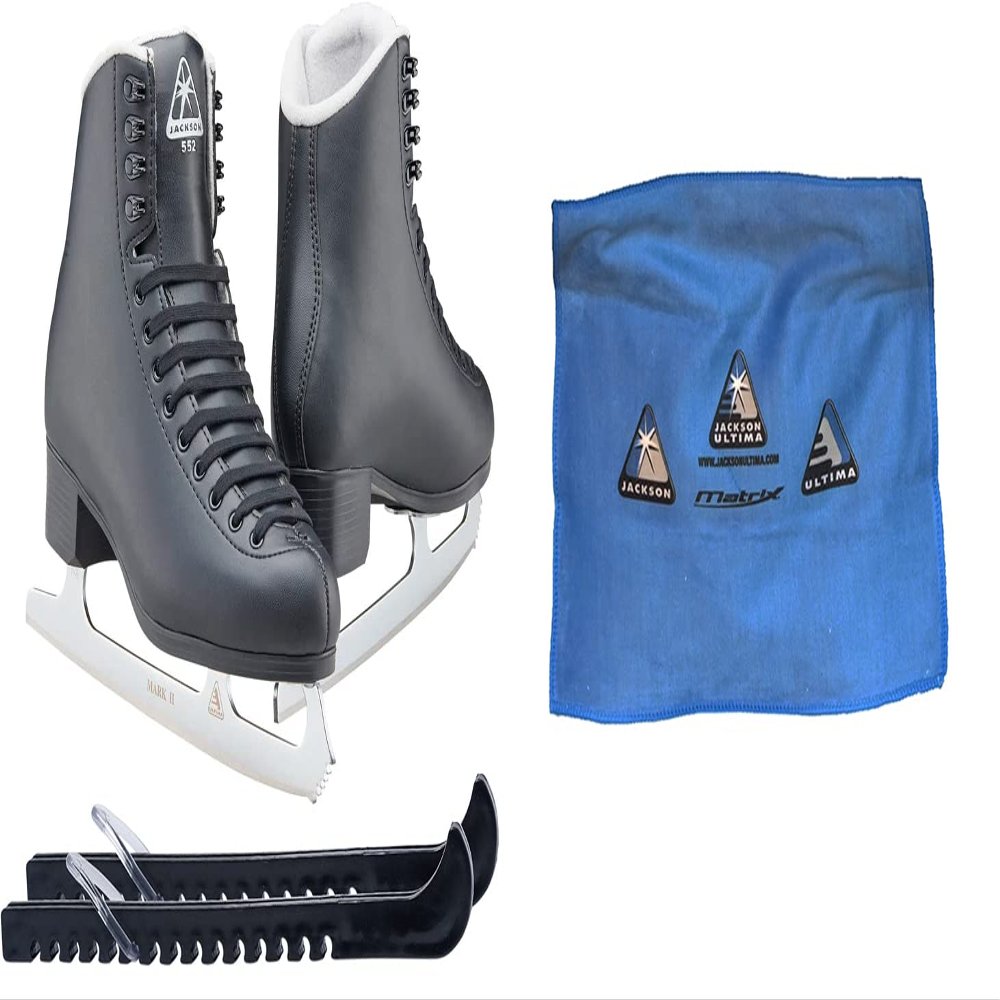 Jackson Classic JC553 Figure Ice Skates - Boys 1 - Bundle with Skate Guards, Towel