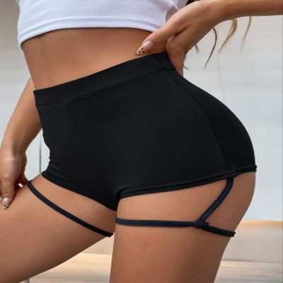 AKIOLOAS Women's Shorts Solid High Waisted Garter Shorts Women's Shorts Shorts for Women (Color : Black, Size : Small)