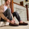 HomeTop Men's Memory Foam Moccasin Slippers Indoor and Outdoor Warm Fuzzy Fleece House Shoes Coffee,11 US view 2