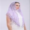Cilkus Lace veil Triangle Mantilla veil Shawl or Scarf Latin Mass Head Cover with Fringed lace (Light purple) view 4