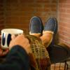 HomeTop Men's Memory Foam Moccasin Slippers Indoor and Outdoor Warm Fuzzy Fleece House Shoes Gray,11 US view 2
