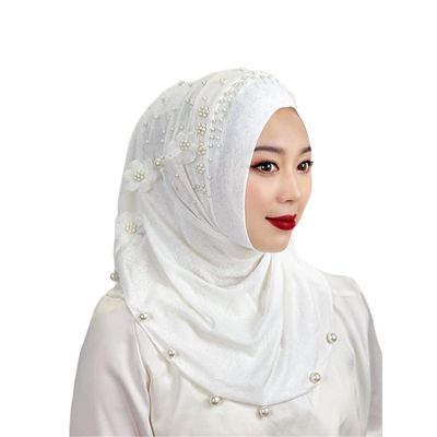 SYANKANGXIAO Easy Wear Beaded Flower Hijab for Women Muslim Wrap Turbans Dubai Arab Instant Shawl
