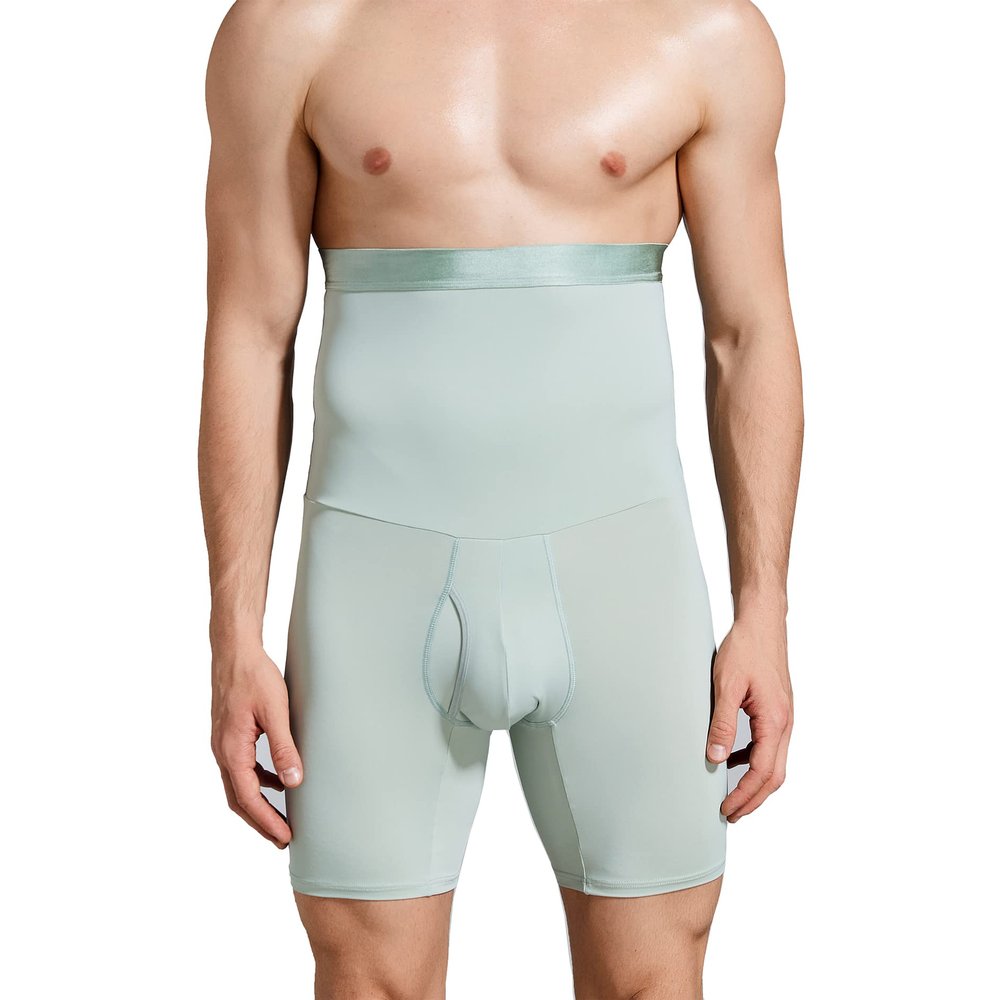 Ouruikia Men's Tummy Control Shapewear High Waist Body Shaper Slimming Underwear Shorts Belly Girdle Boxer Briefs with Fly Green 3XL