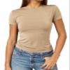 Abardsion Women's Casual Basic Going Out Crop Tops Slim Fit Short Sleeve Crew Neck Tight T Shirts 2026 (Khaki, 2XL) view 1