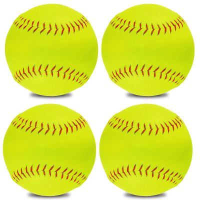 ABAJI Softball 4 Pack Blank Ball PU Surface Cork Core Suitable for Bat Heavy Duty Slowpitch Sports Youth Boy and Girl Practice Training DIY Draw Painting Autograph