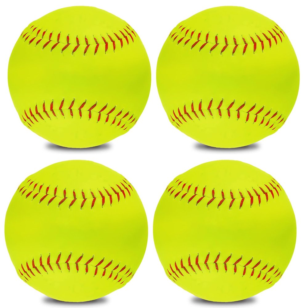 ABAJI Softball 4 Pack Blank Ball PU Surface Cork Core Suitable for Bat Heavy Duty Slowpitch Sports Youth Boy and Girl Practice Training DIY Draw Painting Autograph
