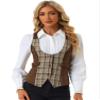 Allegra K Vest for Women's Plaid Button Down Sleeveless Faux Suede Panel Dressy Waistcoat For Blazer Medium Brown view 1