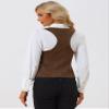 Allegra K Vest for Women's Plaid Button Down Sleeveless Faux Suede Panel Dressy Waistcoat For Blazer Medium Brown view 3