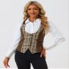 Allegra K Vest for Women's Plaid Button Down Sleeveless Faux Suede Panel Dressy Waistcoat For Blazer Medium Brown view 4