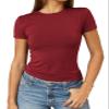Abardsion Women's Casual Basic Going Out Crop Tops Slim Fit Short Sleeve Crew Neck Tight T Shirts 2026 (Red, XL) view 1