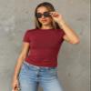 Abardsion Women's Casual Basic Going Out Crop Tops Slim Fit Short Sleeve Crew Neck Tight T Shirts 2026 (Red, XL) view 2