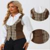Allegra K Vest for Women's Plaid Button Down Sleeveless Faux Suede Panel Dressy Waistcoat For Blazer X-Large Brown view 2
