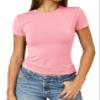 Abardsion Women's Casual Basic Going Out Crop Tops Slim Fit Short Sleeve Crew Neck Tight T Shirts 2026 (Light Pink, XL) view 1