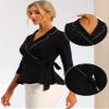 Allegra K Peplum Tops for Women's Tie Waist Notch Lapel Collar Blouse X-Small Black view 2
