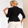 Allegra K Peplum Tops for Women's Tie Waist Notch Lapel Collar Blouse X-Small Black view 3