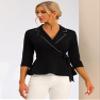 Allegra K Peplum Tops for Women's Tie Waist Notch Lapel Collar Blouse X-Small Black view 4