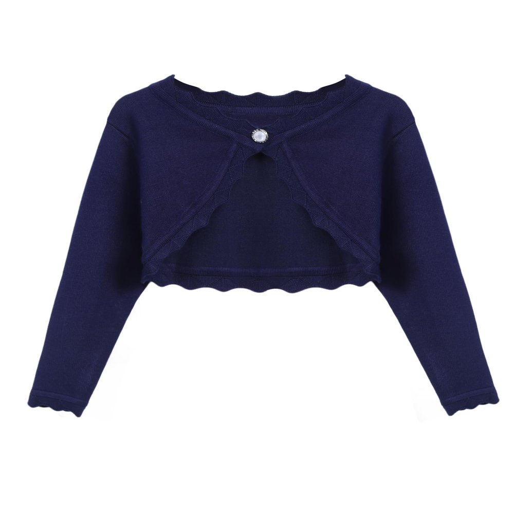 Arshiner Crew Neck Cardigan Sweater for School Ceremony Button Long Sleeve Knit Tops Navy Blue