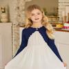 Arshiner Crew Neck Cardigan Sweater for School Ceremony Button Long Sleeve Knit Tops Navy Blue view 2