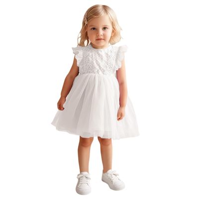 AGQT Baby Girls Tulle Tutu Dress Sleeveless Birthday Flower Girls Wedding Party Dress White Size 6-12M