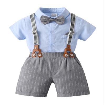 Boarnseorl Baby Boys Gentleman Outfits Suit Set,Shirt+Shorts+Bow Tie+Suspenders,6-9 Months