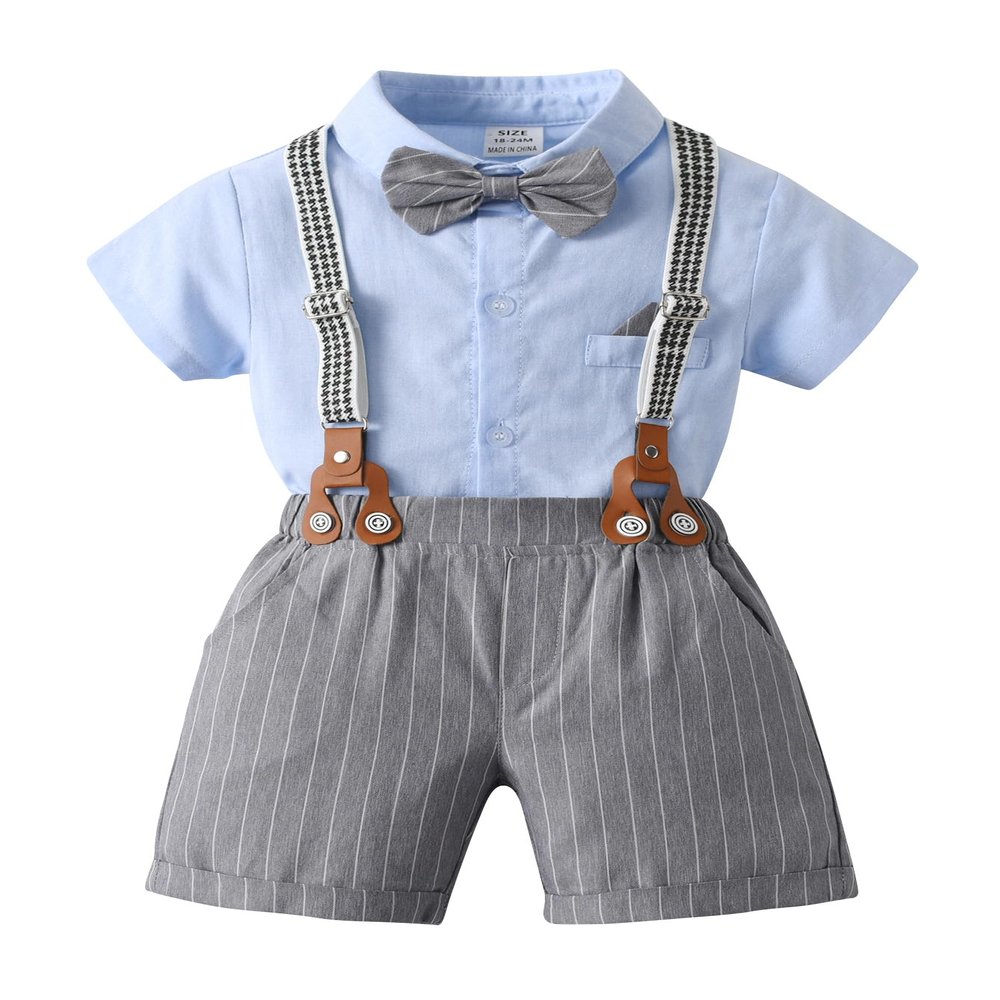 Boarnseorl Baby Boys Gentleman Outfits Suit Set,Shirt+Shorts+Bow Tie+Suspenders,6-9 Months