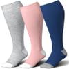 LEVSOX Wide Calf Compression Socks for Women Plus Size Pregnancy Cute Fun 15-20mmHg Knee High Extra Large Support Socks for Nurse, Medical, Travel, Pink, Grey, Navy view 1