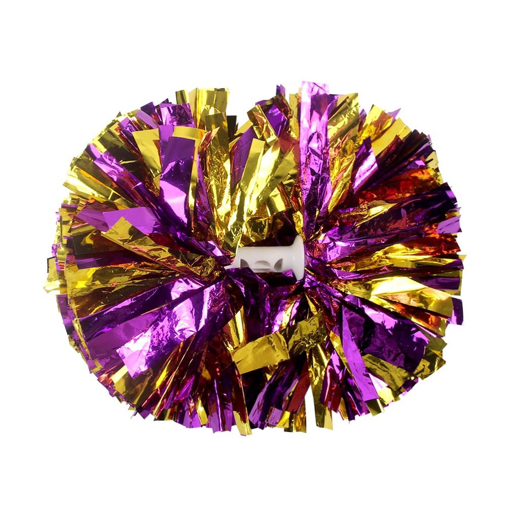 Lovecheer 2PCS Metallic Purple and Gold Pom Poms Cheerleading for Team Spirit Basketball Football Hockey Sports Party Dance Cheering