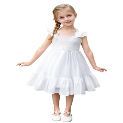 AGQT Toddler Girls Summer Ruffle Dress Sleeveless Flower Girls Birthday Party Dress Solid White Size 4-5T