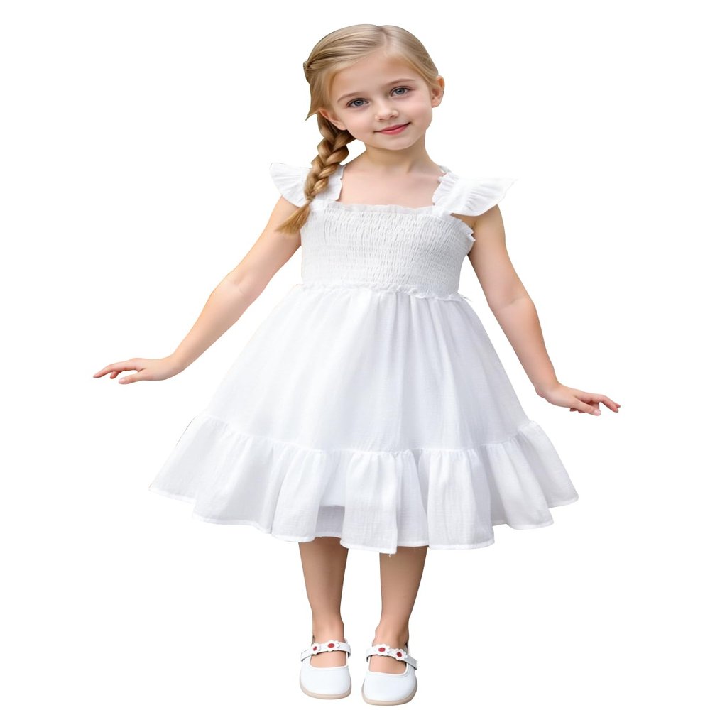 AGQT Toddler Girls Summer Ruffle Dress Sleeveless Flower Girls Birthday Party Dress Solid White Size 4-5T