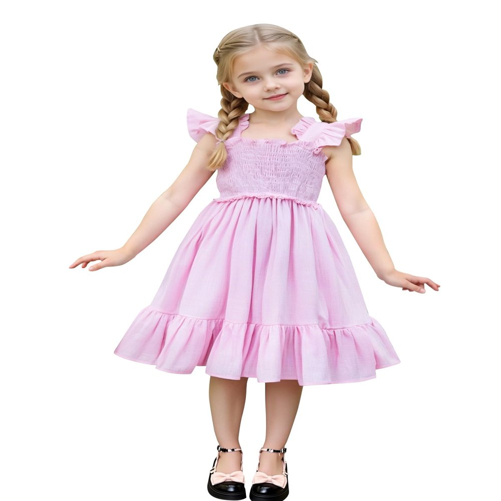 AGQT Toddler Girls Summer Ruffle Dress Sleeveless Flower Girls Birthday Party Dress Solid Pink Size 3-4T