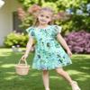 AGQT Girls Ruffle Dress Flutter Sleeve Summer Dress Flower Girls Swiss Dots Flowy Pleated Party Dress Green-Red Blue Flower Size 7-8T view 3